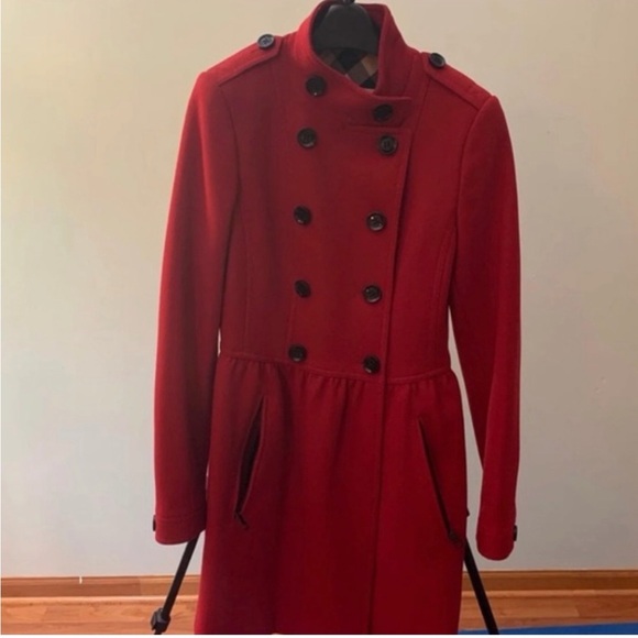 Burberry wool coat Sz 14 red - Picture 2 of 11